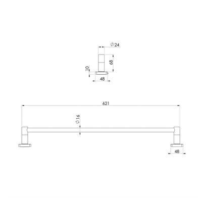 PHOENIX RADII SQUARE PLATE SINGLE TOWEL RAIL 600MM STAINLESS STEEL