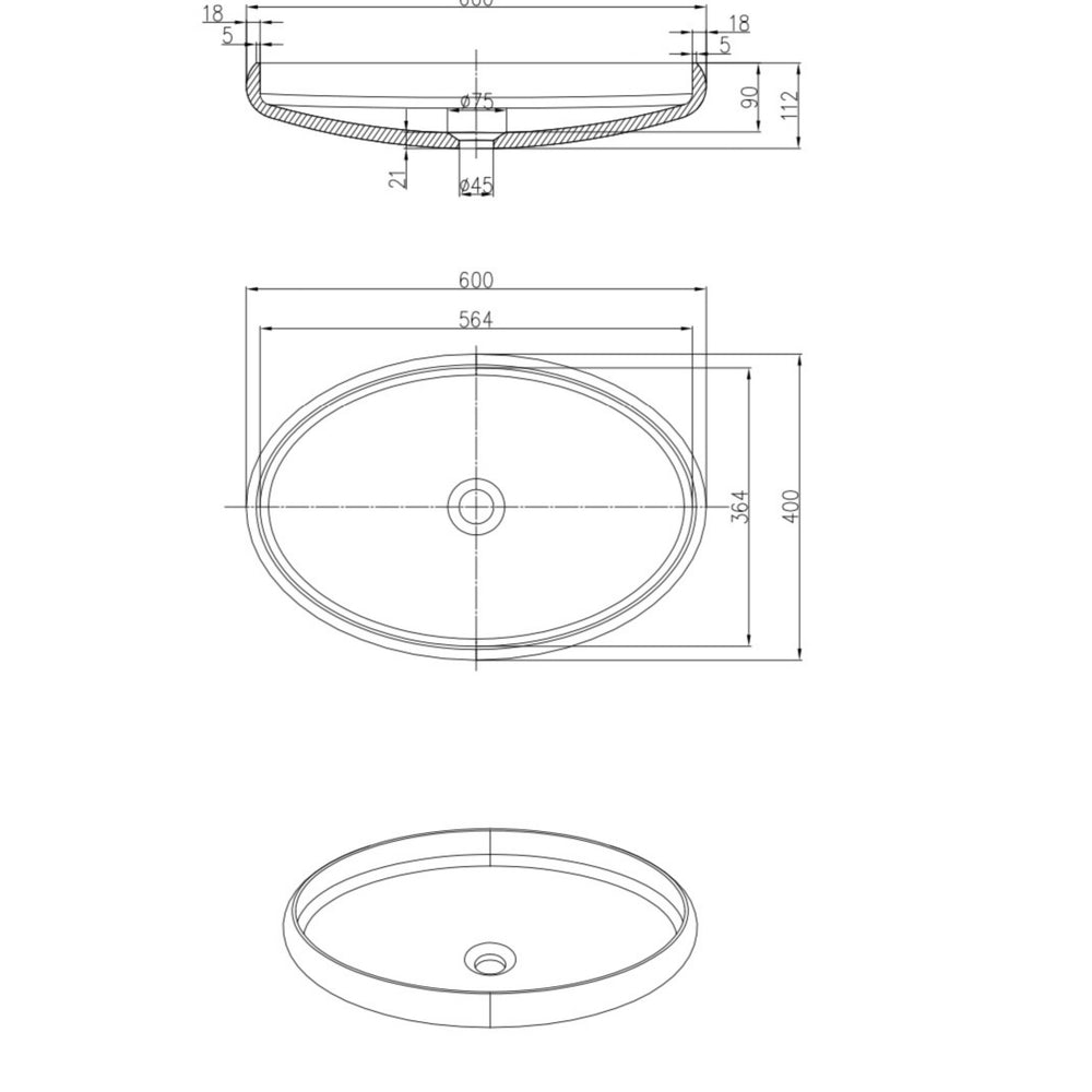 PIETRA BIANCA PIERO ABOVE COUNTER STONE BASIN WITH CUSTOM COLOURS 600MM
