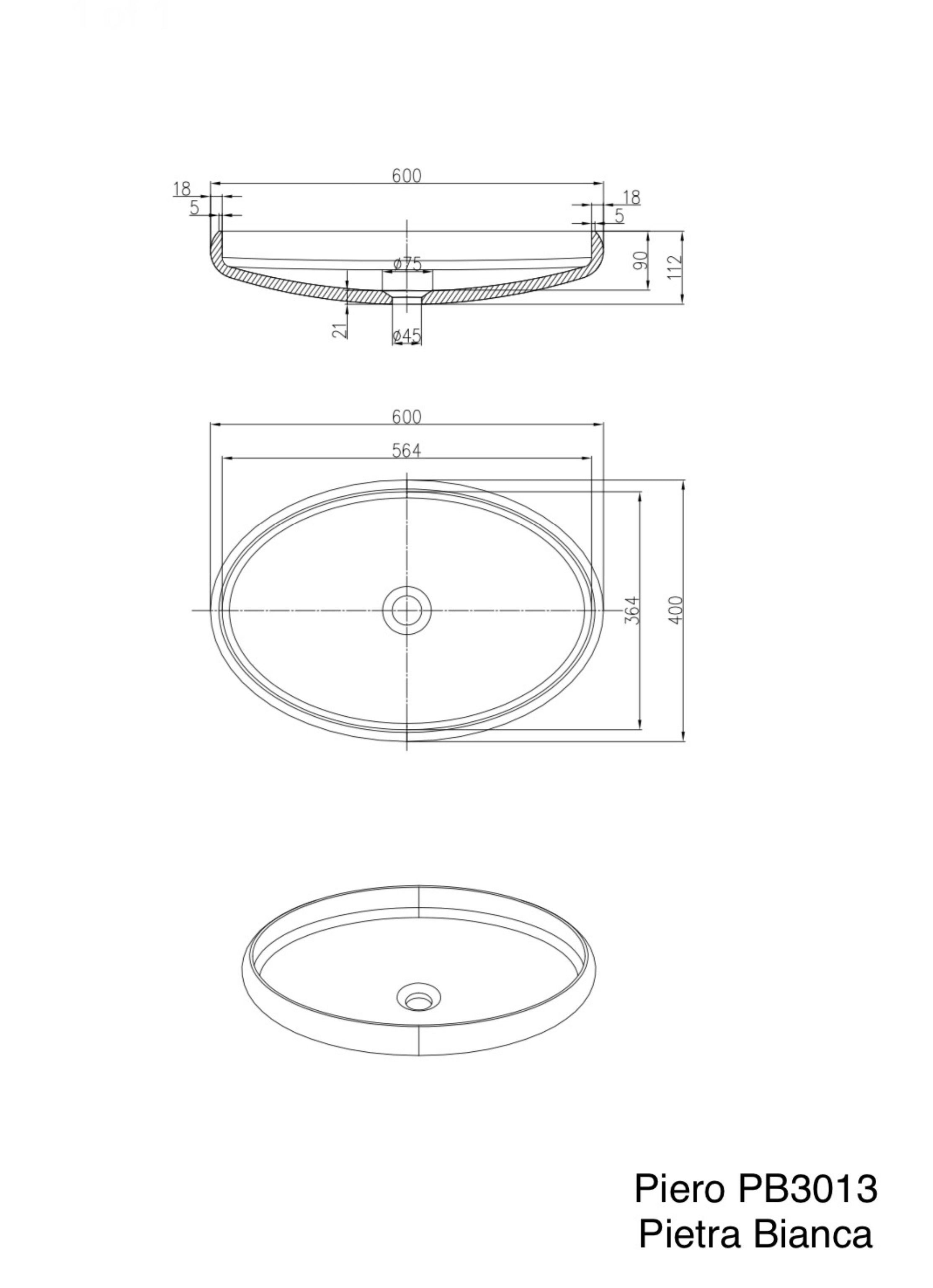 PIETRA BIANCA PIERO ABOVE COUNTER STONE BASIN WITH CUSTOM COLOURS 600MM