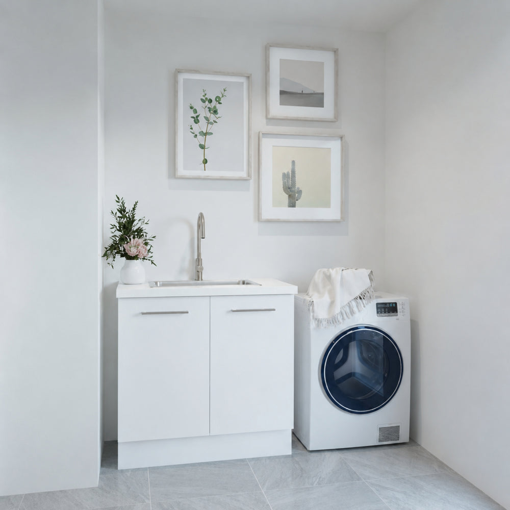 TIMBERLINE POLYTEC POLAR WHITE MATTE SINGLE BOWL LAUNDRY LAMINATE BENCHTOP