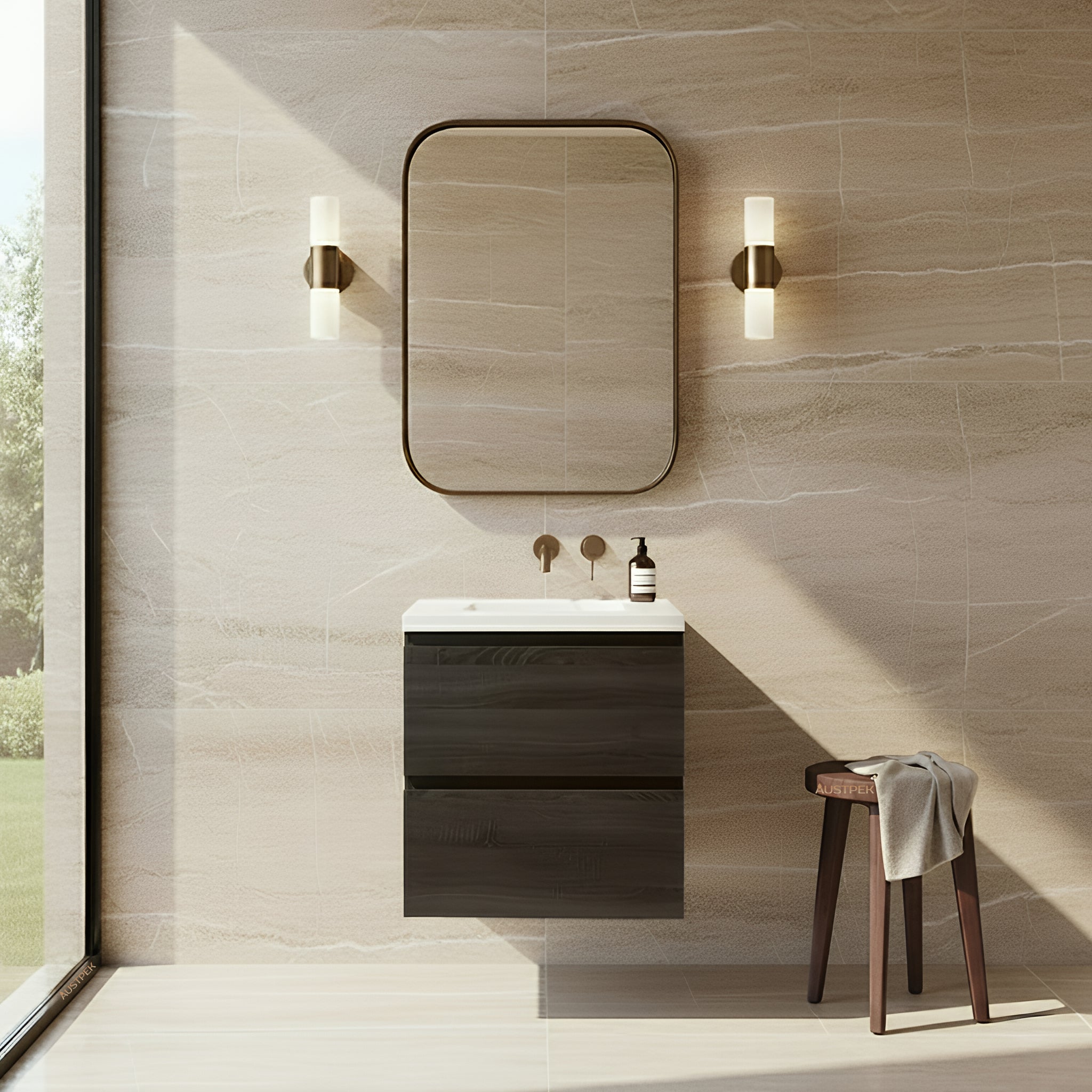 POSEIDON QUBIST DARK GREY 600MM WALL HUNG VANITY