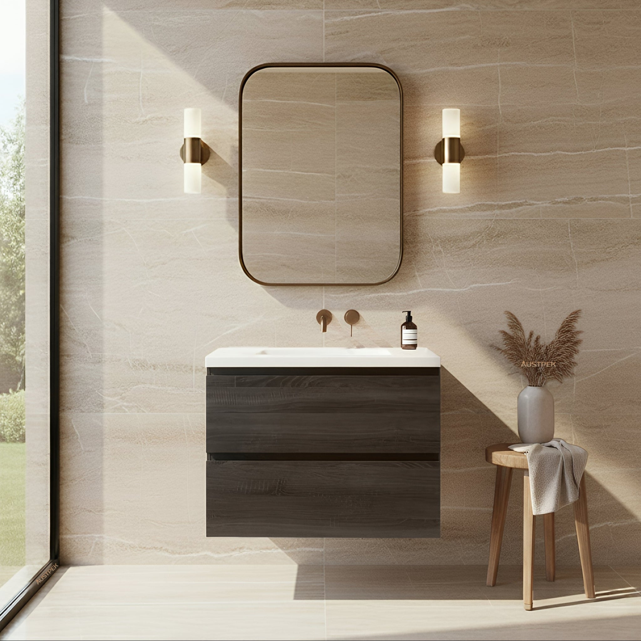 POSEIDON QUBIST DARK GREY 750MM WALL HUNG VANITY