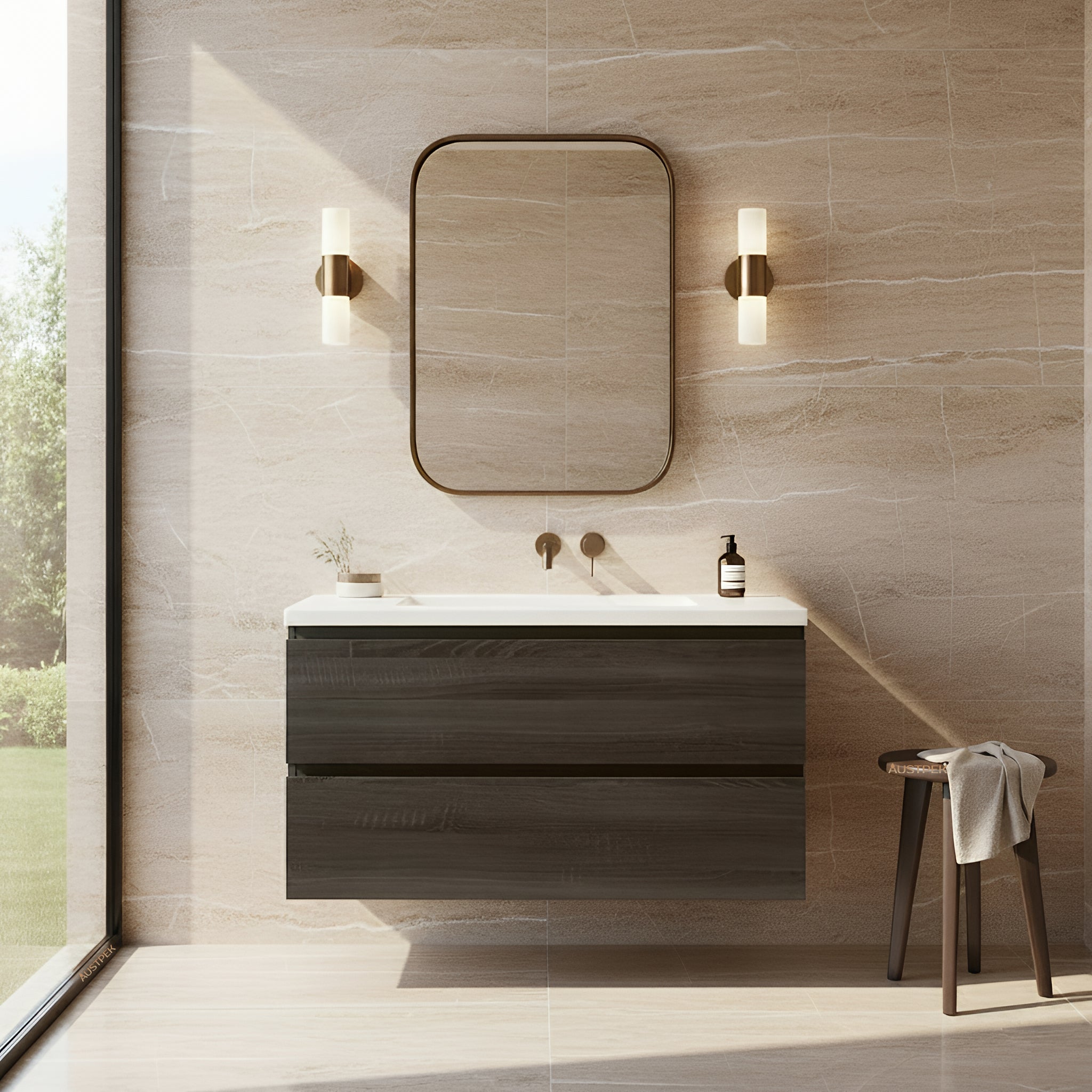 POSEIDON QUBIST DARK GREY 900MM WALL HUNG VANITY