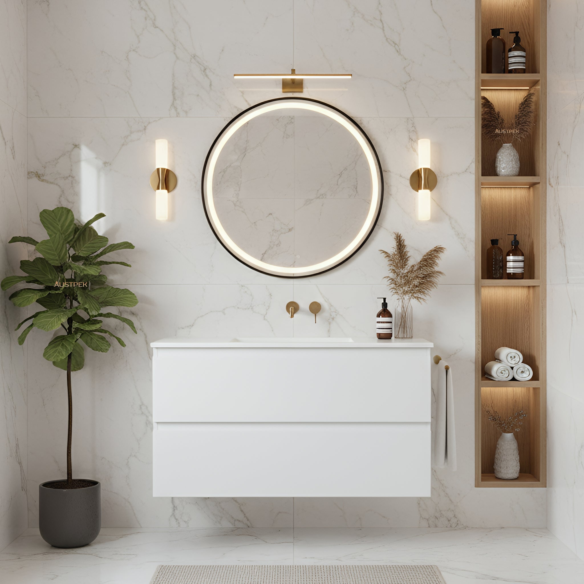 POSEIDON QUBIST WALL HUNG VANITY MATTE WHITE 900MM