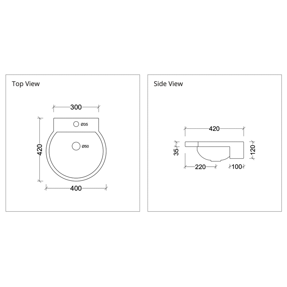 DUROCLASS QUAY FORWARD SEMI-RECESSED BASIN GLOSS WHITE 420MM