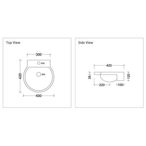 DUROCLASS QUAY FORWARD SEMI-RECESSED BASIN GLOSS WHITE 420MM