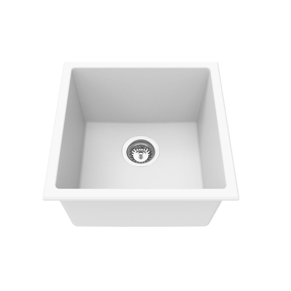 POSEIDON QUARTZ SINGLE BOWL TOP / UNDERMOUNT KITCHEN SINK MATTE WHITE 432MM