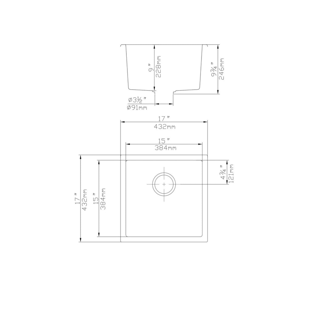 POSEIDON QUARTZ SINGLE BOWL TOP / UNDERMOUNT KITCHEN SINK MATTE WHITE 432MM