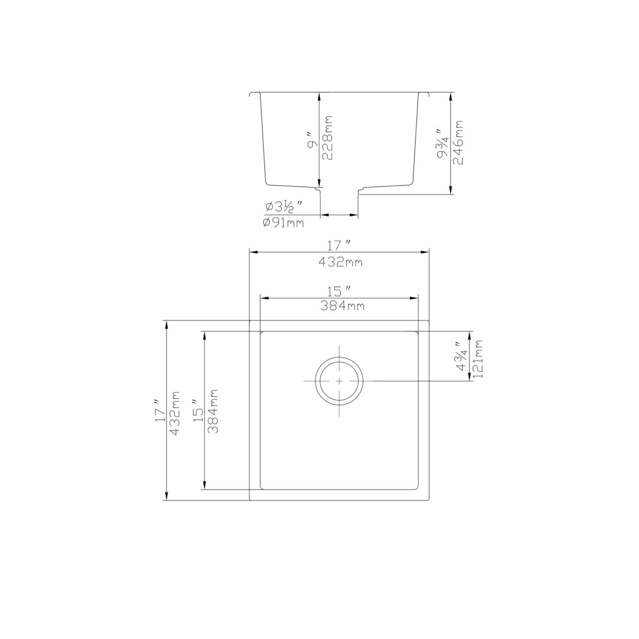 POSEIDON QUARTZ SINGLE BOWL TOP / UNDERMOUNT KITCHEN SINK MATTE WHITE 432MM