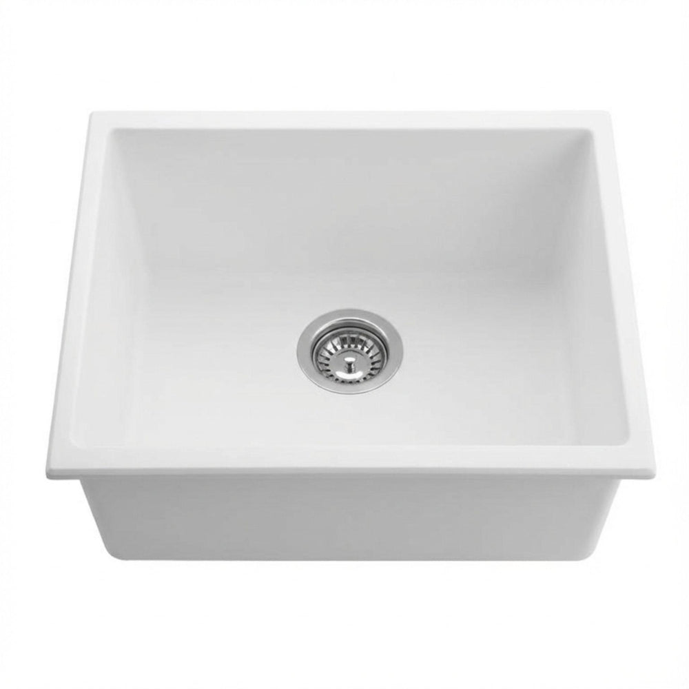 POSEIDON QUARTZ SINGLE BOWL TOP / UNDERMOUNT KITCHEN SINK MATTE WHITE 543MM