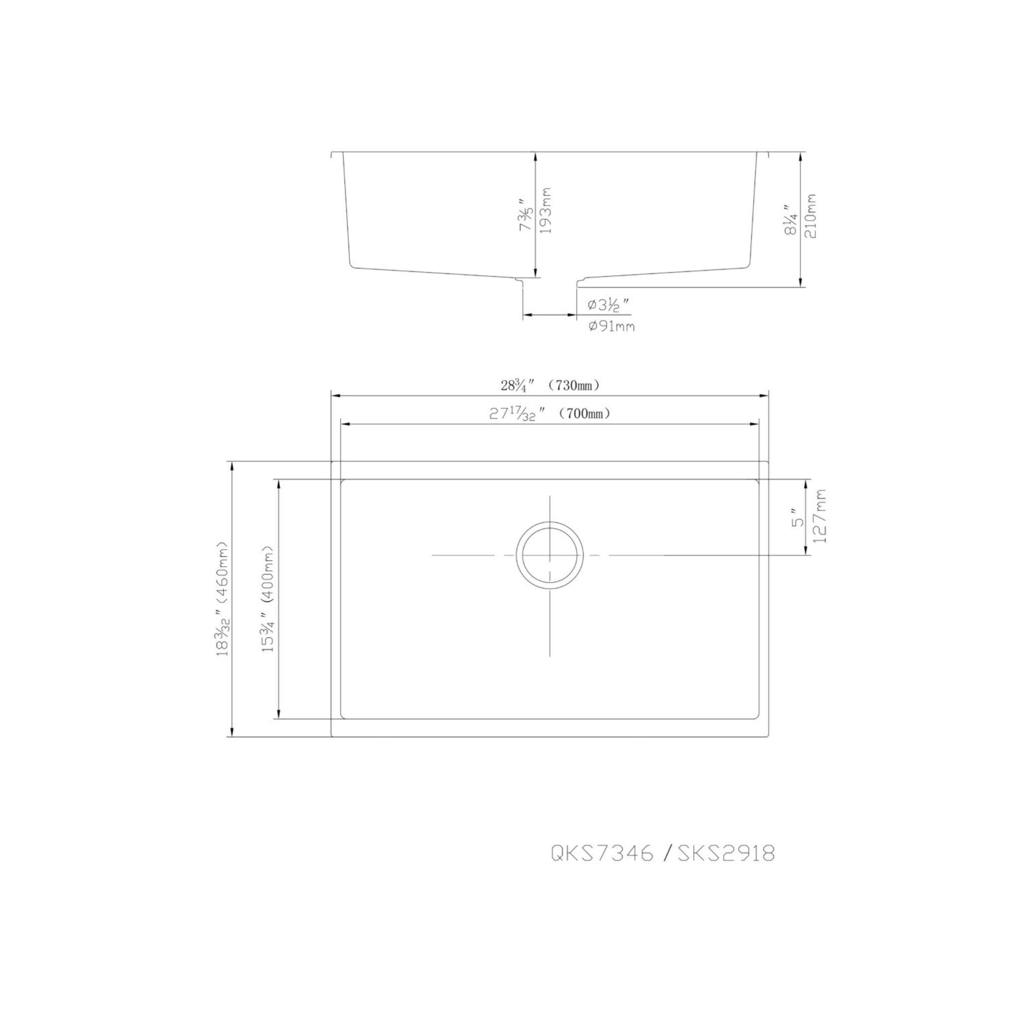 POSEIDON QUARTZ SINGLE BOWL TOP / UNDERMOUNT KITCHEN SINK MATTE BLACK 730MM