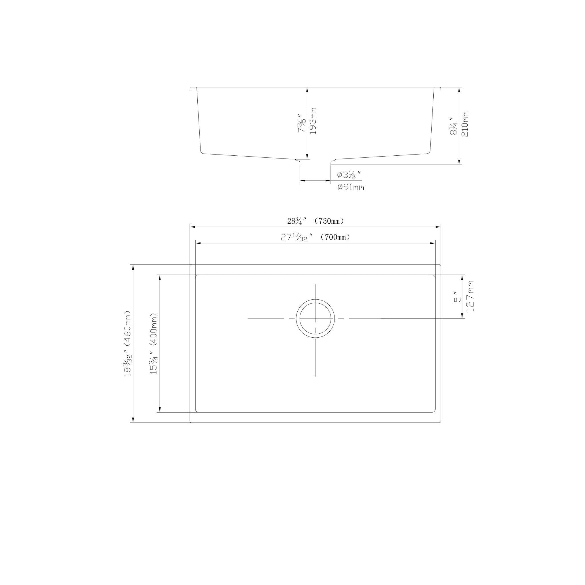 POSEIDON QUARTZ SINGLE BOWL TOP / UNDERMOUNT KITCHEN SINK MATTE WHITE 730MM