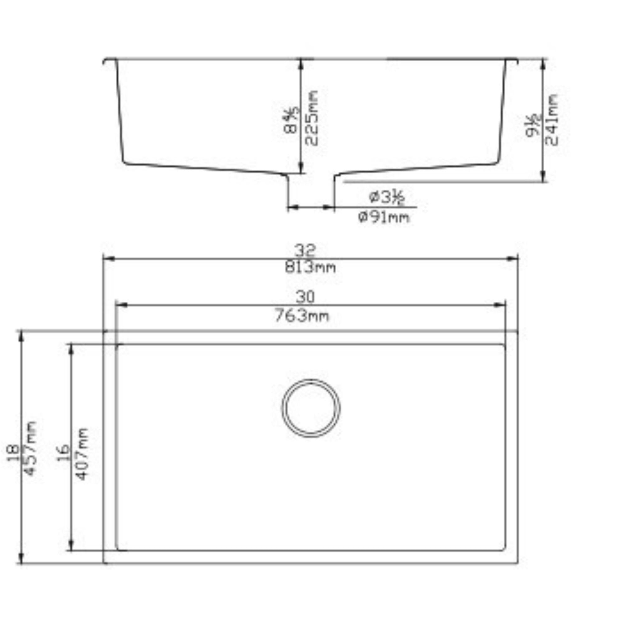 POSEIDON QUARTZ SINGLE BOWL TOP / UNDERMOUNT KITCHEN SINK MATTE BLACK 813MM
