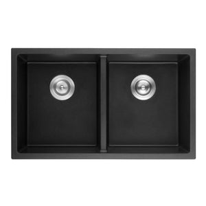 POSEIDON QUARTZ DOUBLE BOWL TOP / UNDERMOUNT KITCHEN SINK MATTE BLACK 813MM