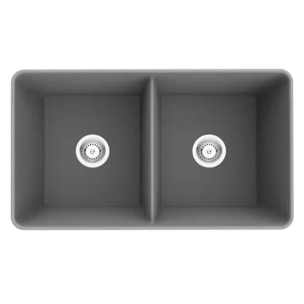 POSEIDON QUARTZ DOUBLE BOWL UNDERMOUNT KITCHEN SINK MATTE GREY 838MM