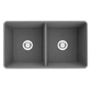 POSEIDON QUARTZ DOUBLE BOWL UNDERMOUNT KITCHEN SINK MATTE GREY 838MM