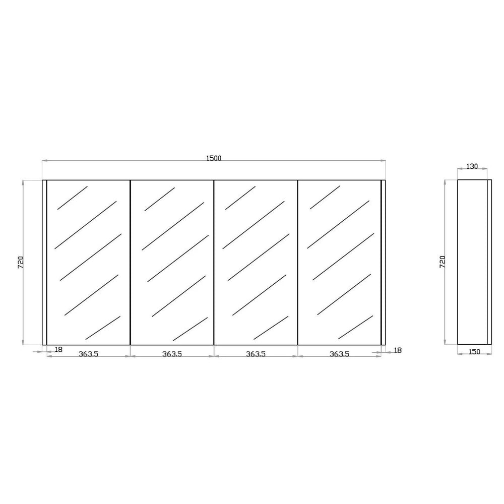 POSEIDON QUBIST DARK GREY MIRROR SHAVING CABINET 1500X720MM