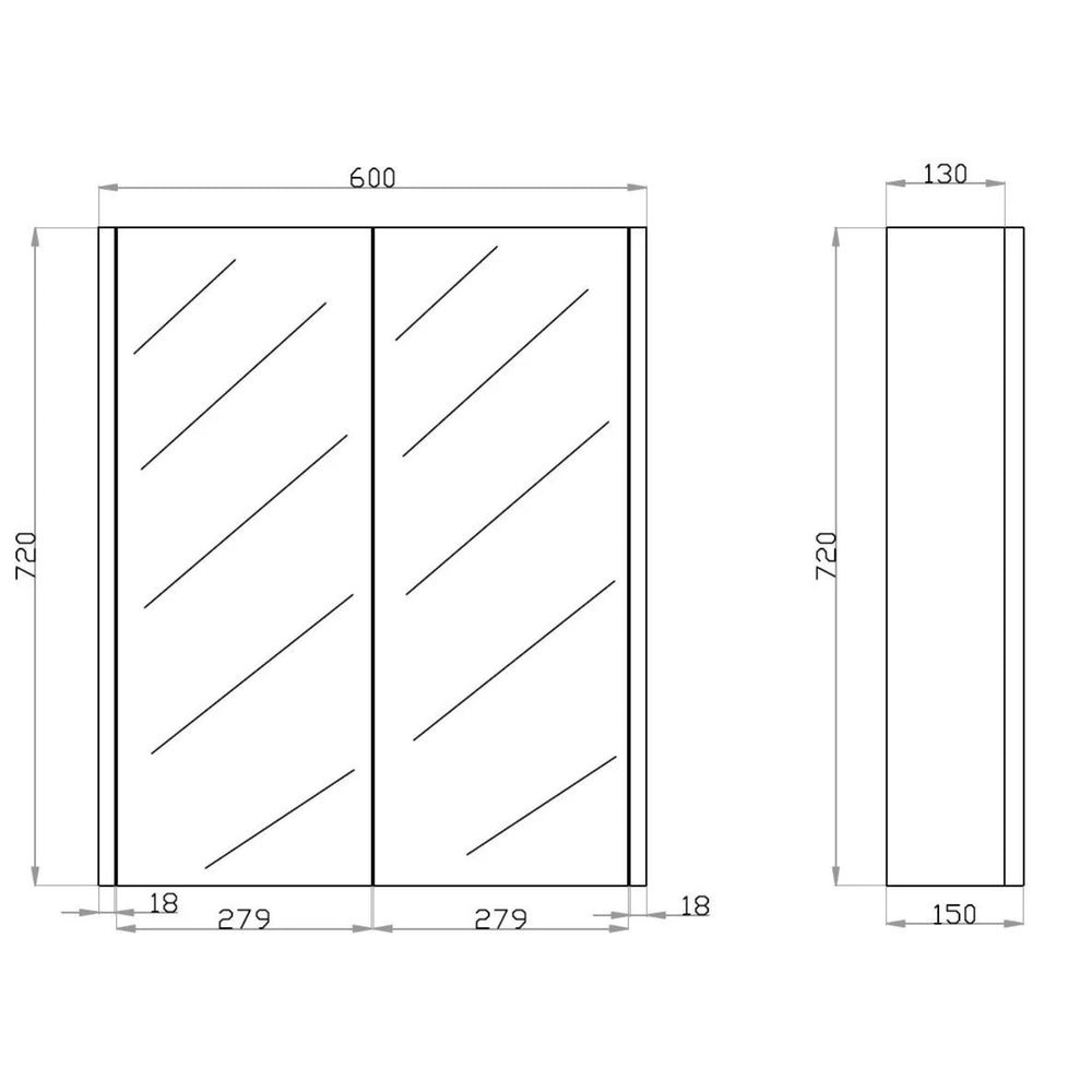 POSEIDON QUBIST MATTE WHITE MIRROR SHAVING CABINET 600X720MM