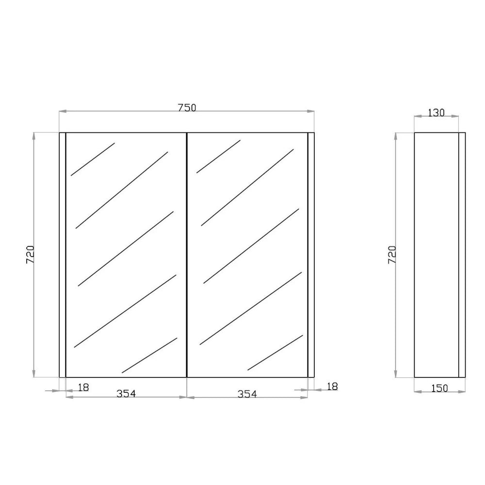 POSEIDON QUBIST MATTE WHITE MIRROR SHAVING CABINET 750X720MM