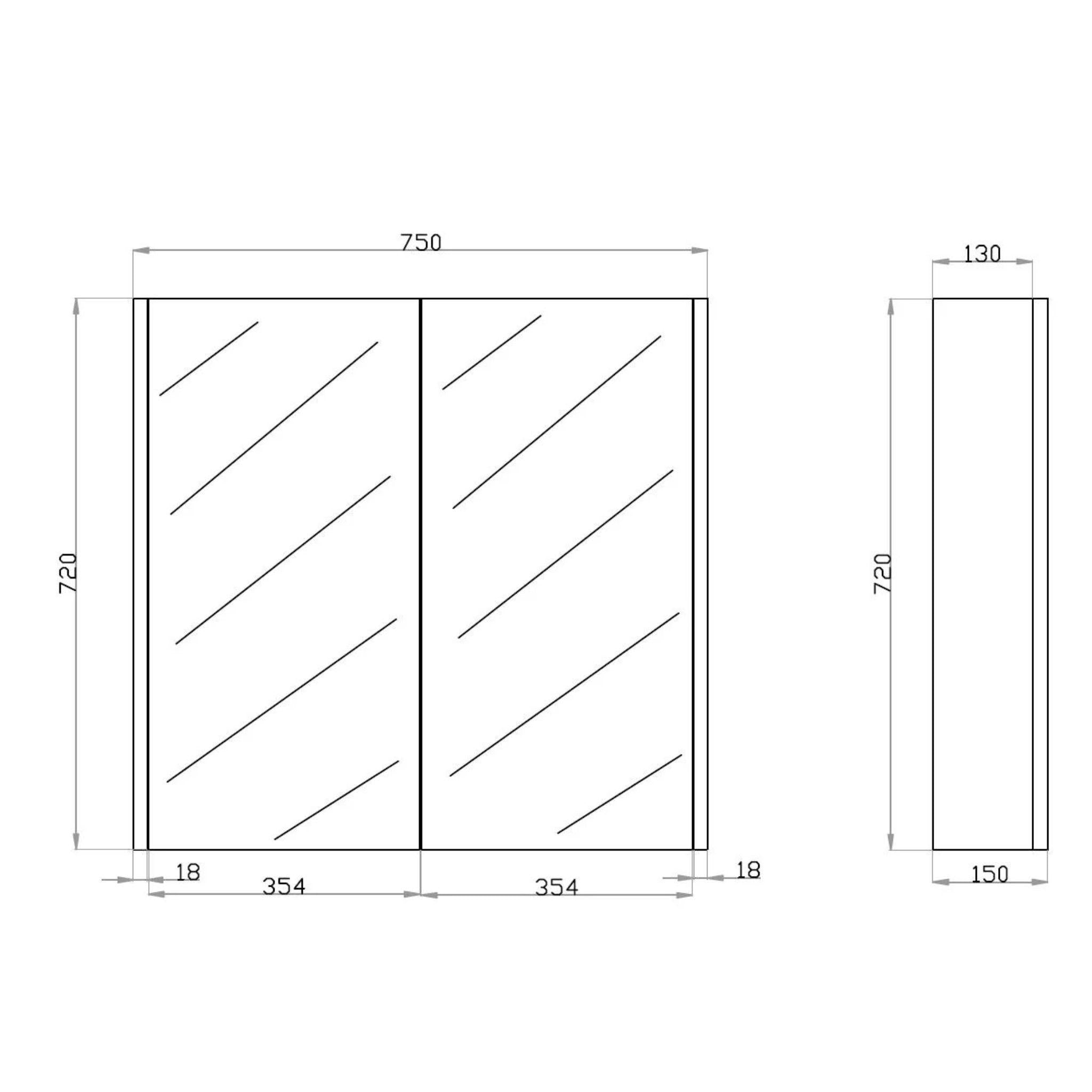 POSEIDON QUBIST WHITE OAK MIRROR SHAVING CABINET 750X720MM