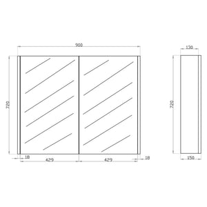 POSEIDON QUBIST DARK OAK MIRROR SHAVING CABINET 900X720MM