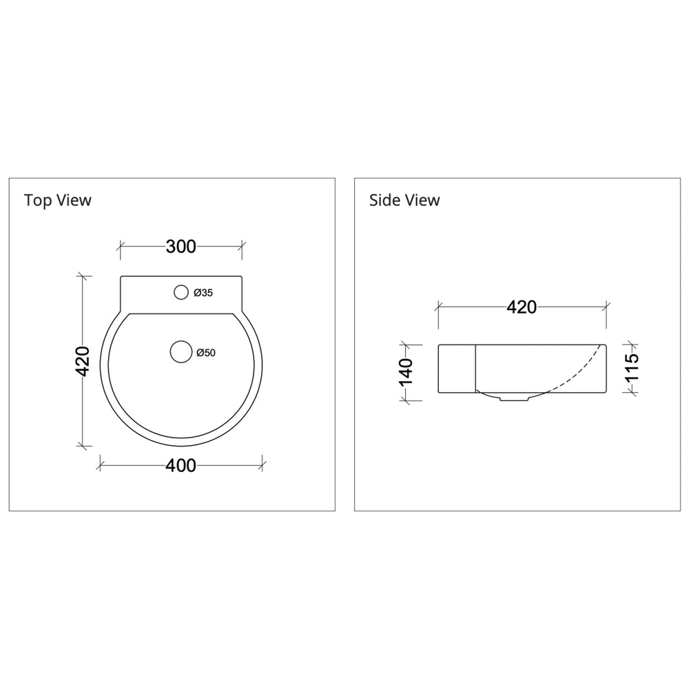 DUROCLASS QUAY ABOVE COUNTER BASIN GLOSS WHITE 420MM