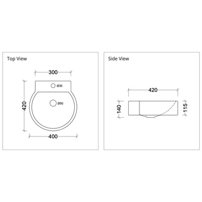 DUROCLASS QUAY ABOVE COUNTER BASIN GLOSS WHITE 420MM