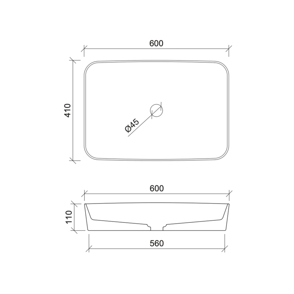TIMBERLINE QUILL ABOVE COUNTER BASIN GLOSS WHITE 600MM