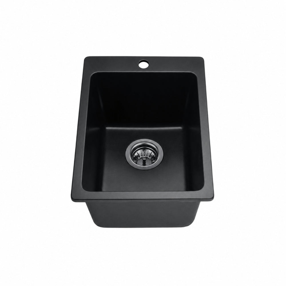 VITO QUARTZ SINGLE BOWL TOPMOUNT LAUNDRY SINK WITH TAPHOLE MATTE BLACK 350MM