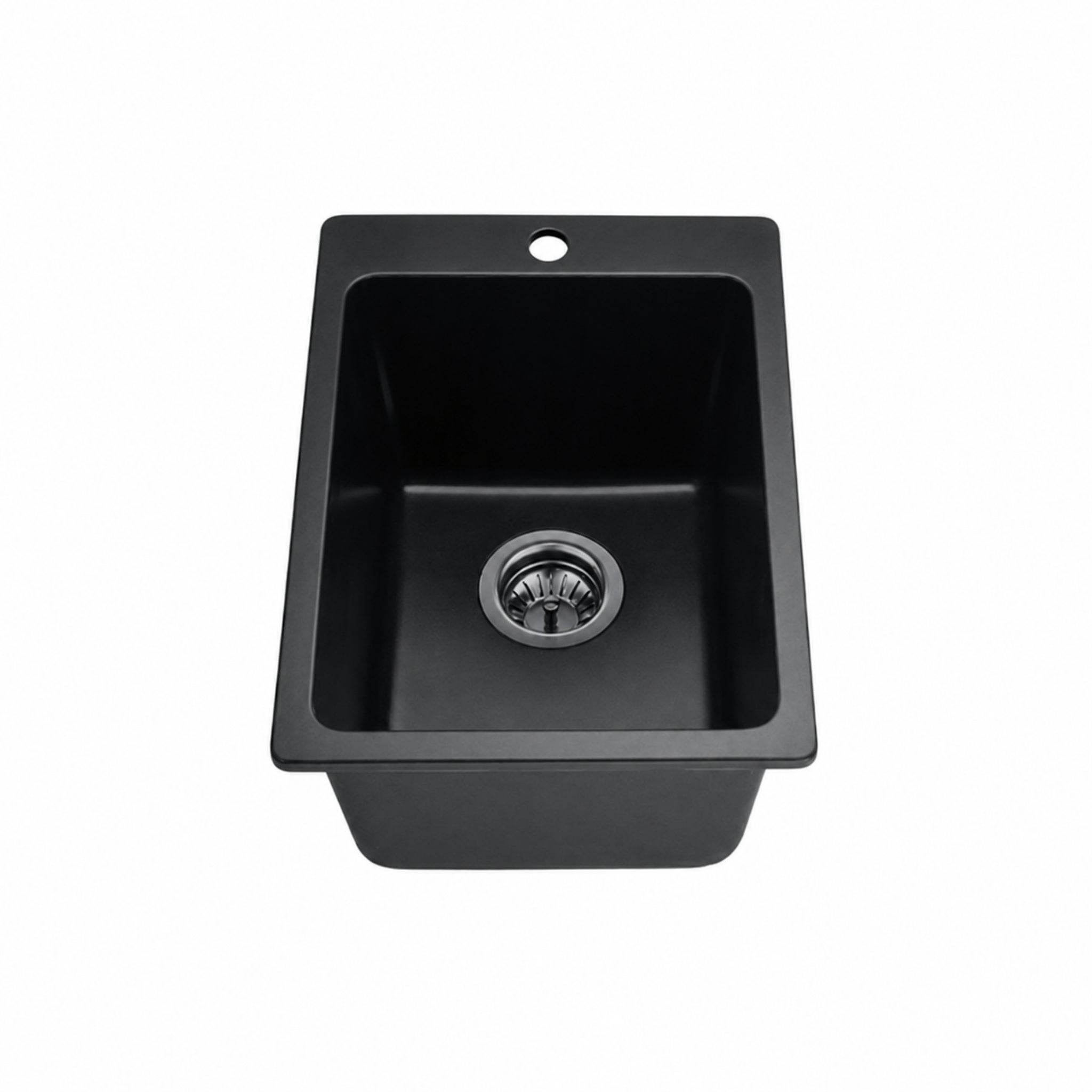 VITO QUARTZ SINGLE BOWL TOPMOUNT LAUNDRY SINK WITH TAPHOLE MATTE BLACK 350MM