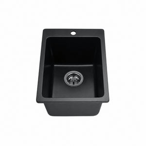 VITO QUARTZ SINGLE BOWL TOPMOUNT LAUNDRY SINK WITH TAPHOLE MATTE BLACK 350MM