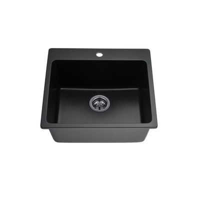 VITO QUARTZ SINGLE BOWL TOPMOUNT KITCHEN SINK WITH TAPHOLE MATTE BLACK 550MM