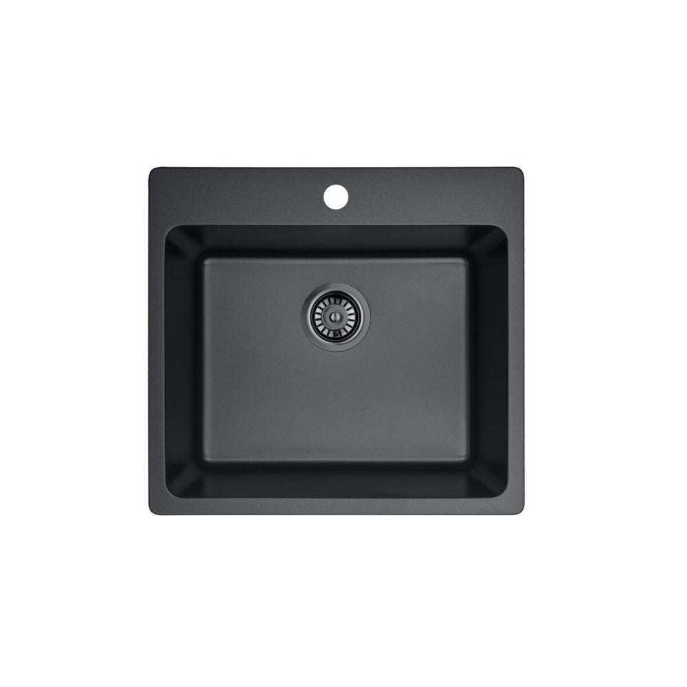 VITO QUARTZ SINGLE BOWL TOPMOUNT KITCHEN SINK WITH TAPHOLE MATTE BLACK 550MM