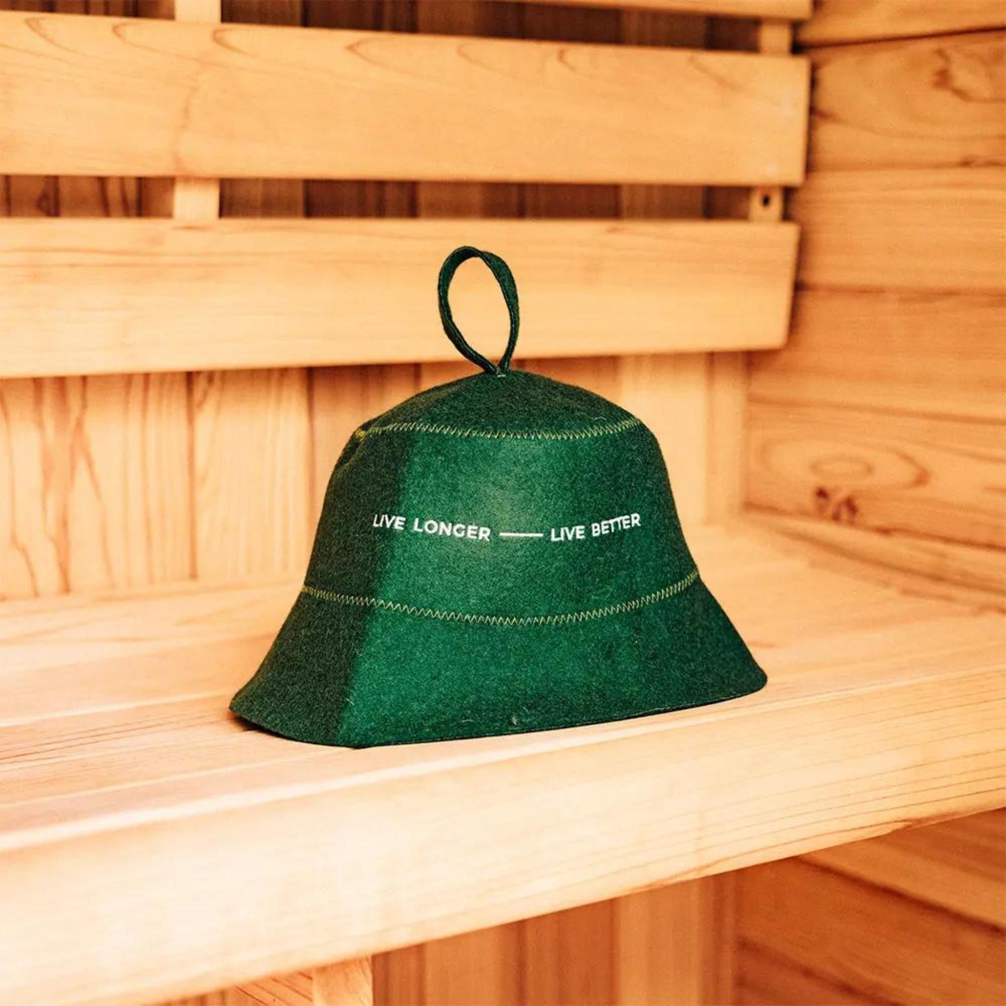 REVEL TUULI SAUNA HAT 100% WOOL HEAT SHIELD GREEN