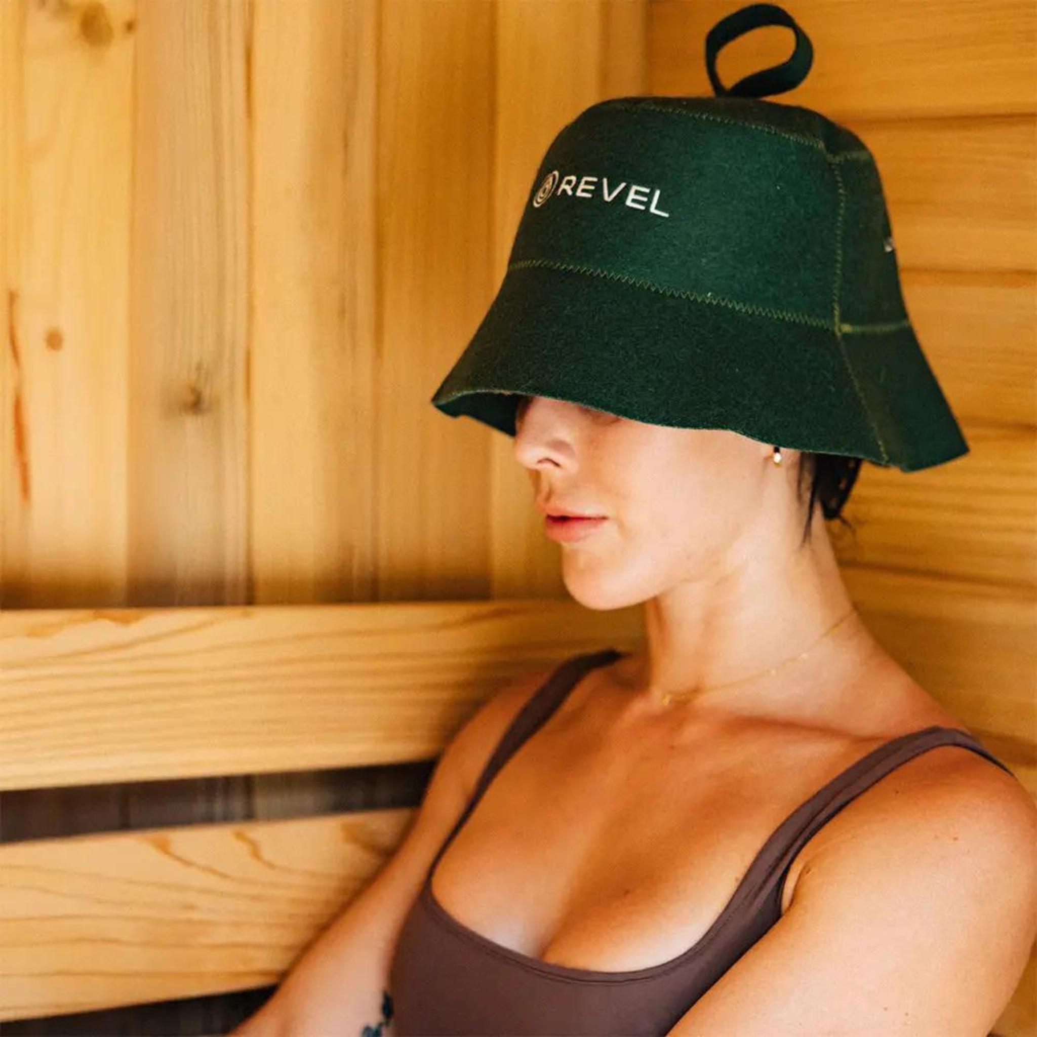 REVEL TUULI SAUNA HAT 100% WOOL HEAT SHIELD GREEN