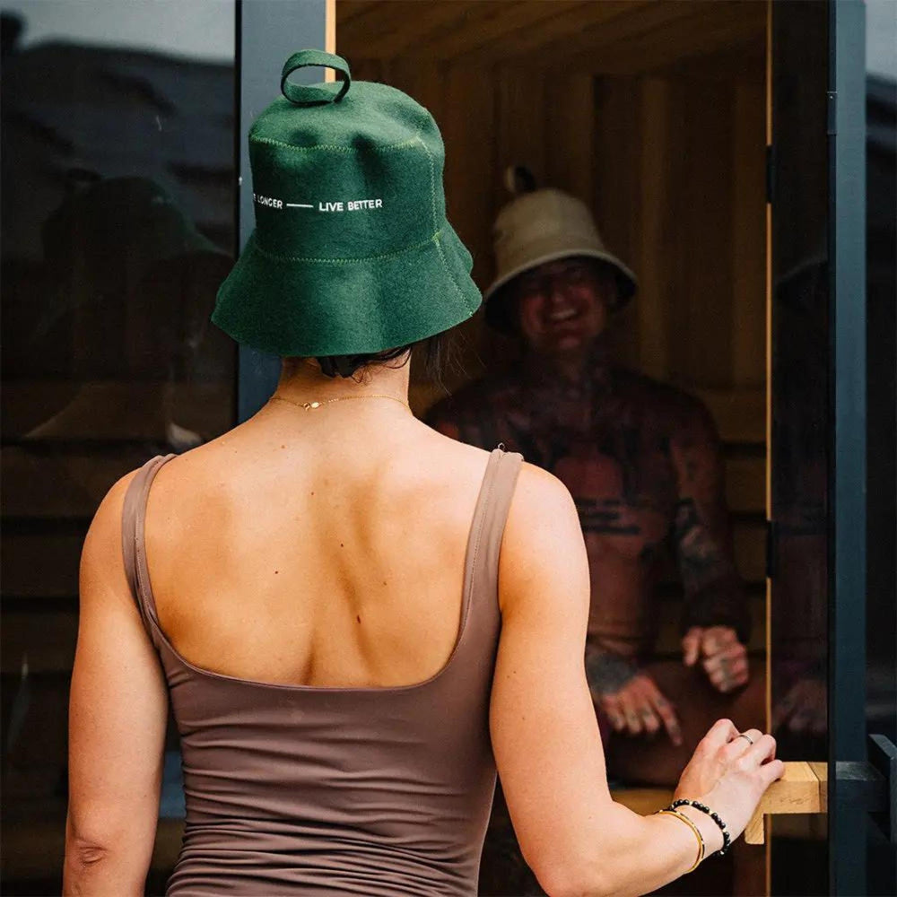 REVEL TUULI SAUNA HAT 100% WOOL HEAT SHIELD GREEN