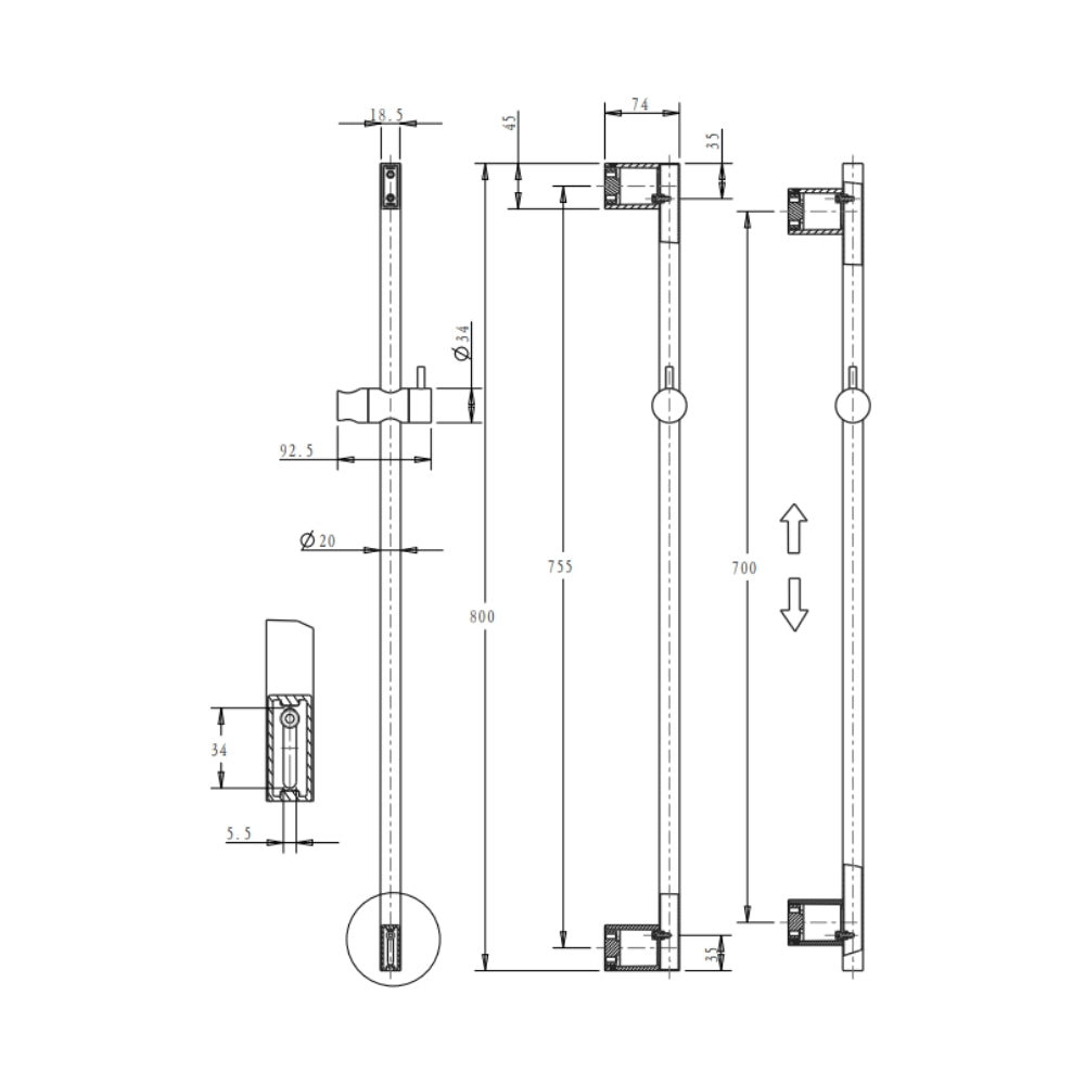BELLA VISTA MICA SHOWER RAIL 800MM DUSK BRONZE