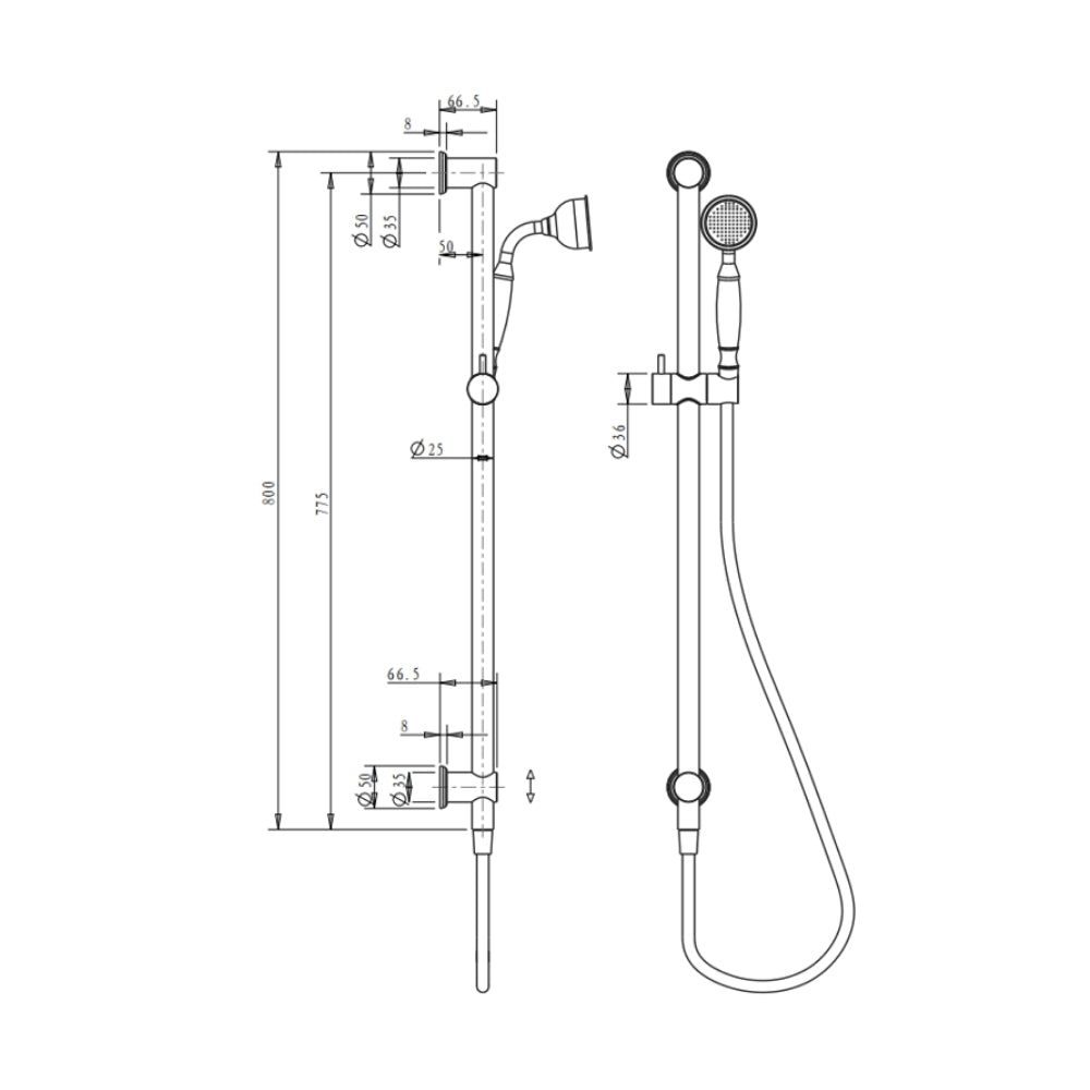 BELLA VISTA MICA HERITAGE SHOWER RAIL 800MM FRENCH GOLD