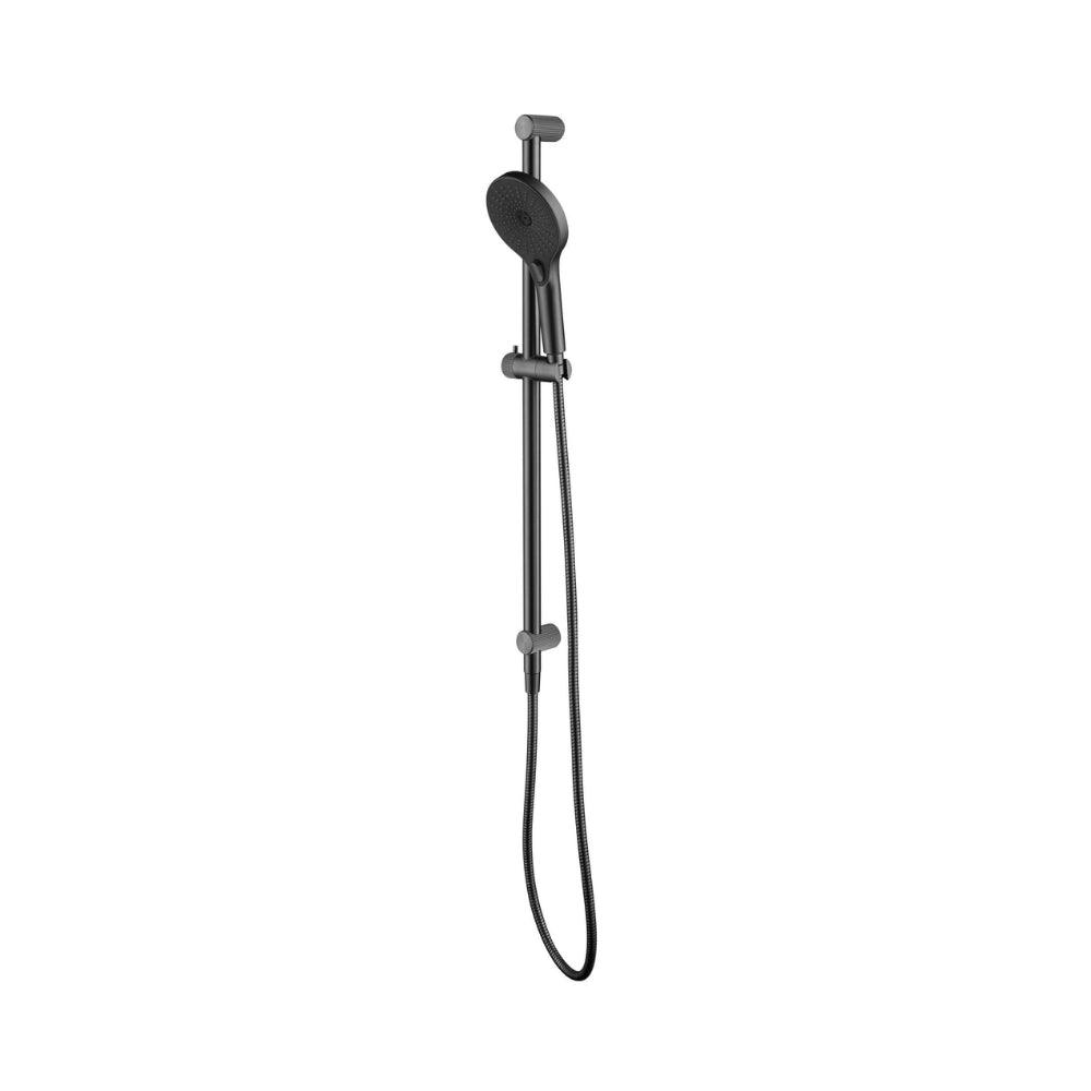 BELLA VISTA MICA FLUTED SHOWER RAIL INBUILT INLET 802MM GUN METAL