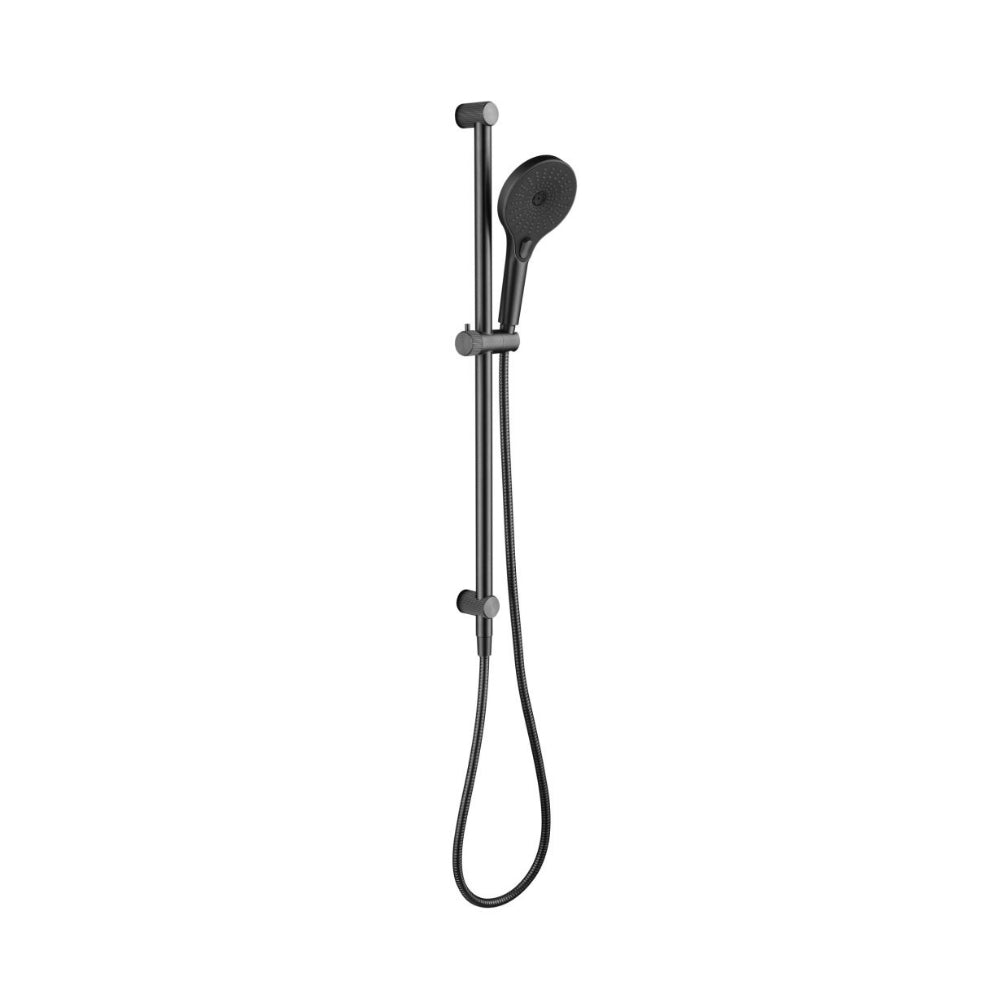 BELLA VISTA MICA FLUTED SHOWER RAIL INBUILT INLET 802MM GUN METAL