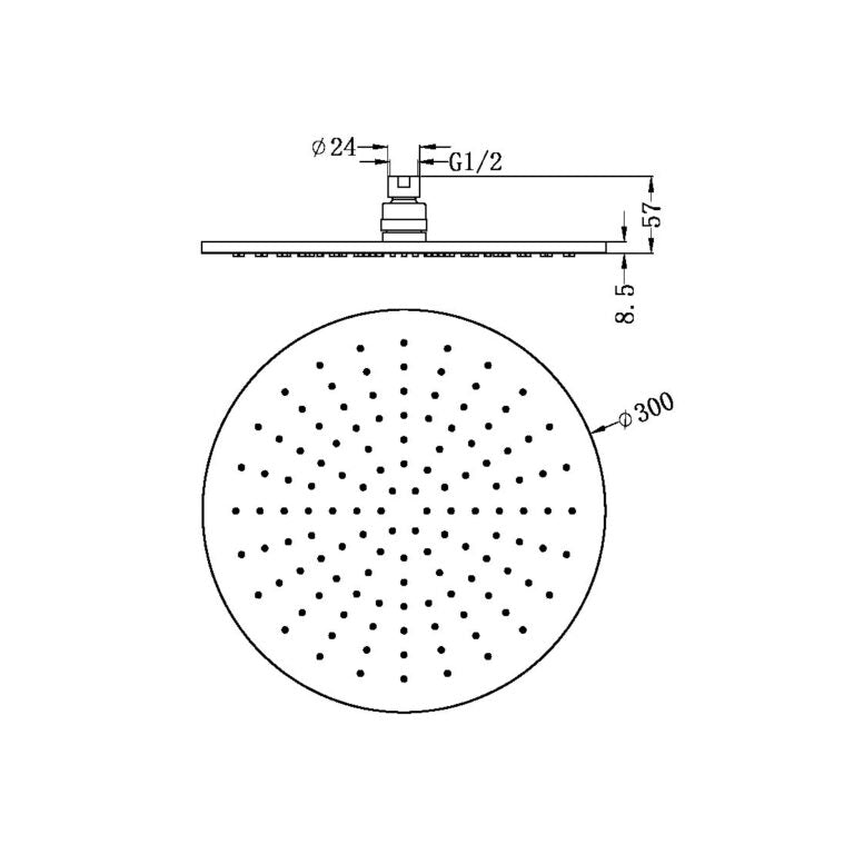 NERO ROUND SHOWER HEAD 300MM MATTE BLACK
