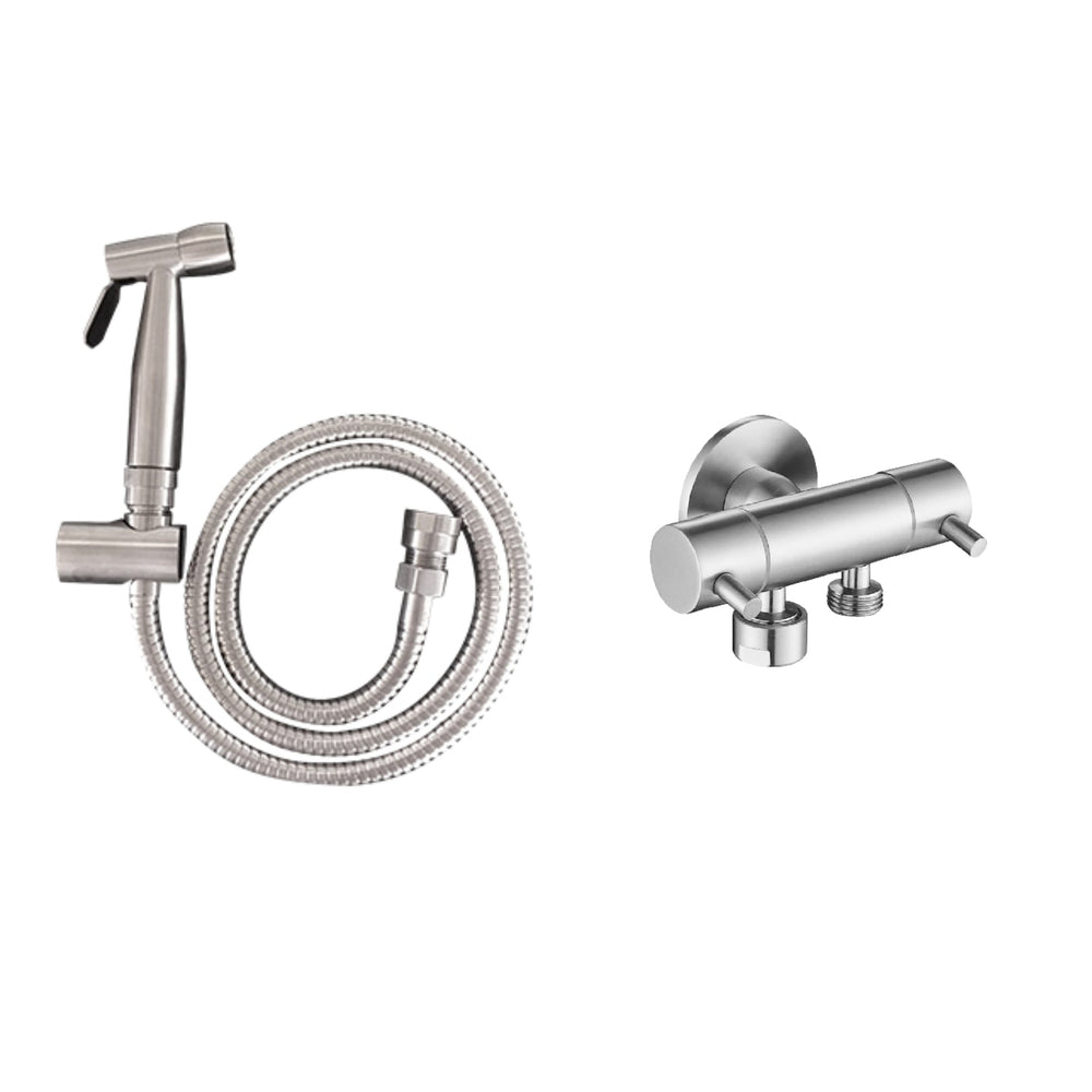 LINKWARE TRIGGER SPRAY WITH REINFORCED HOSE AND DUAL MINI CISTERN COCK 1200MM STAINLESS STEEL