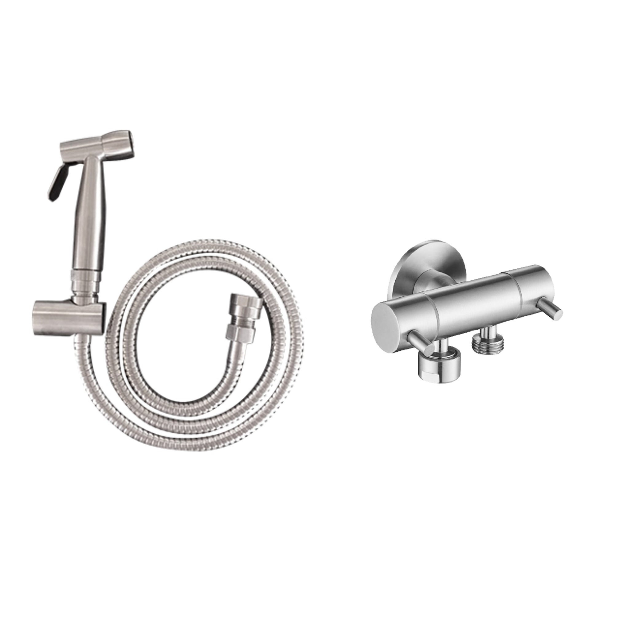 LINKWARE TRIGGER SPRAY WITH REINFORCED HOSE & DUAL MINI CISTERN COCK STAINLESS STEEL 1200MM