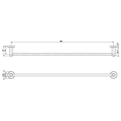 PHOENIX RADII SINGLE NON-HEATED TOWEL RAIL ROUND PLATE 800MM BRUSHED CARBON