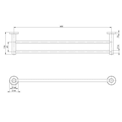 PHOENIX RADII DOUBLE NON-HEATED TOWEL RAIL ROUND PLATE 600MM BRUSHED CARBON