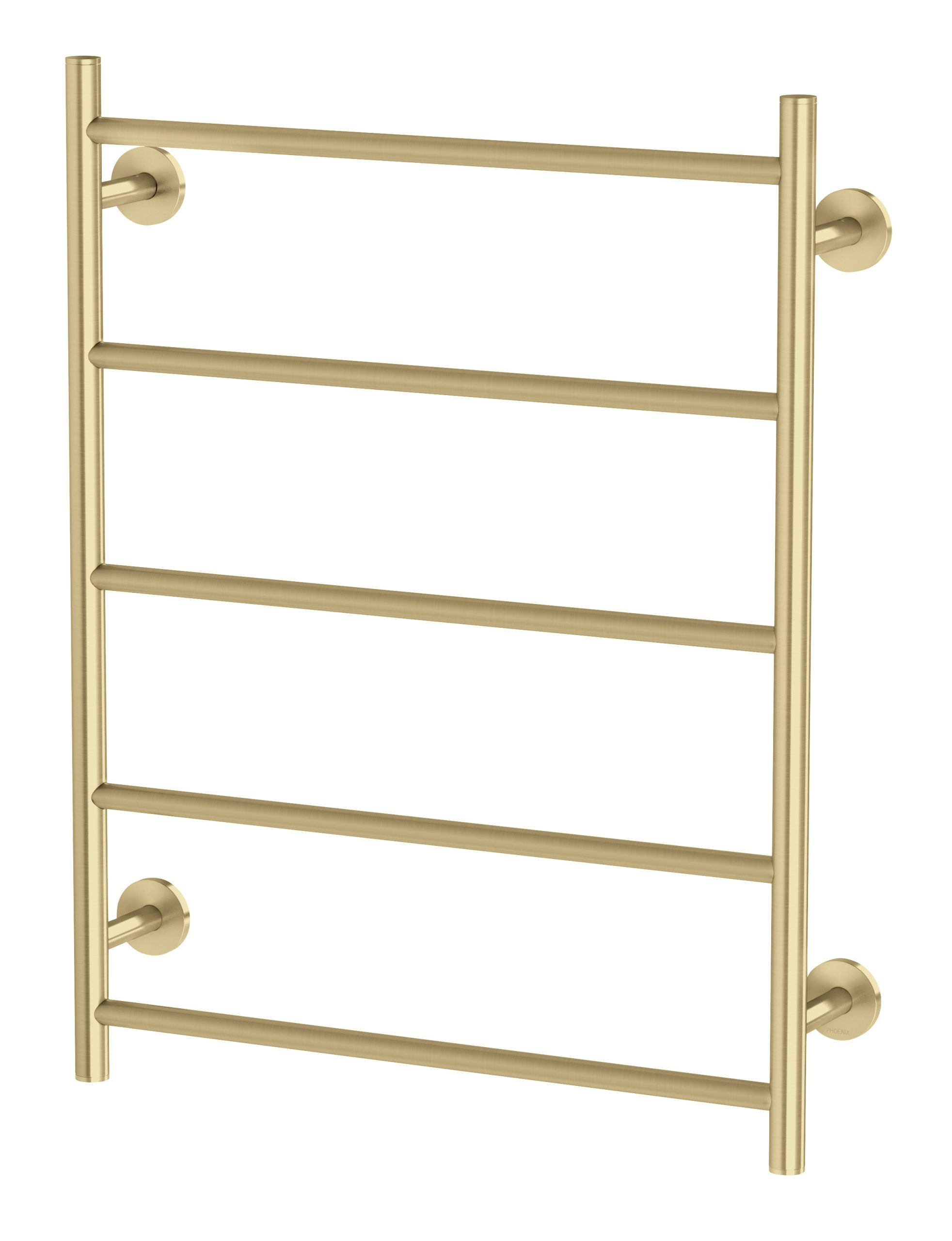 PHOENIX RADII 5-BARS ROUND HEATED TOWEL LADDER W/ ROUND PLATE BRUSHED GOLD 550MM