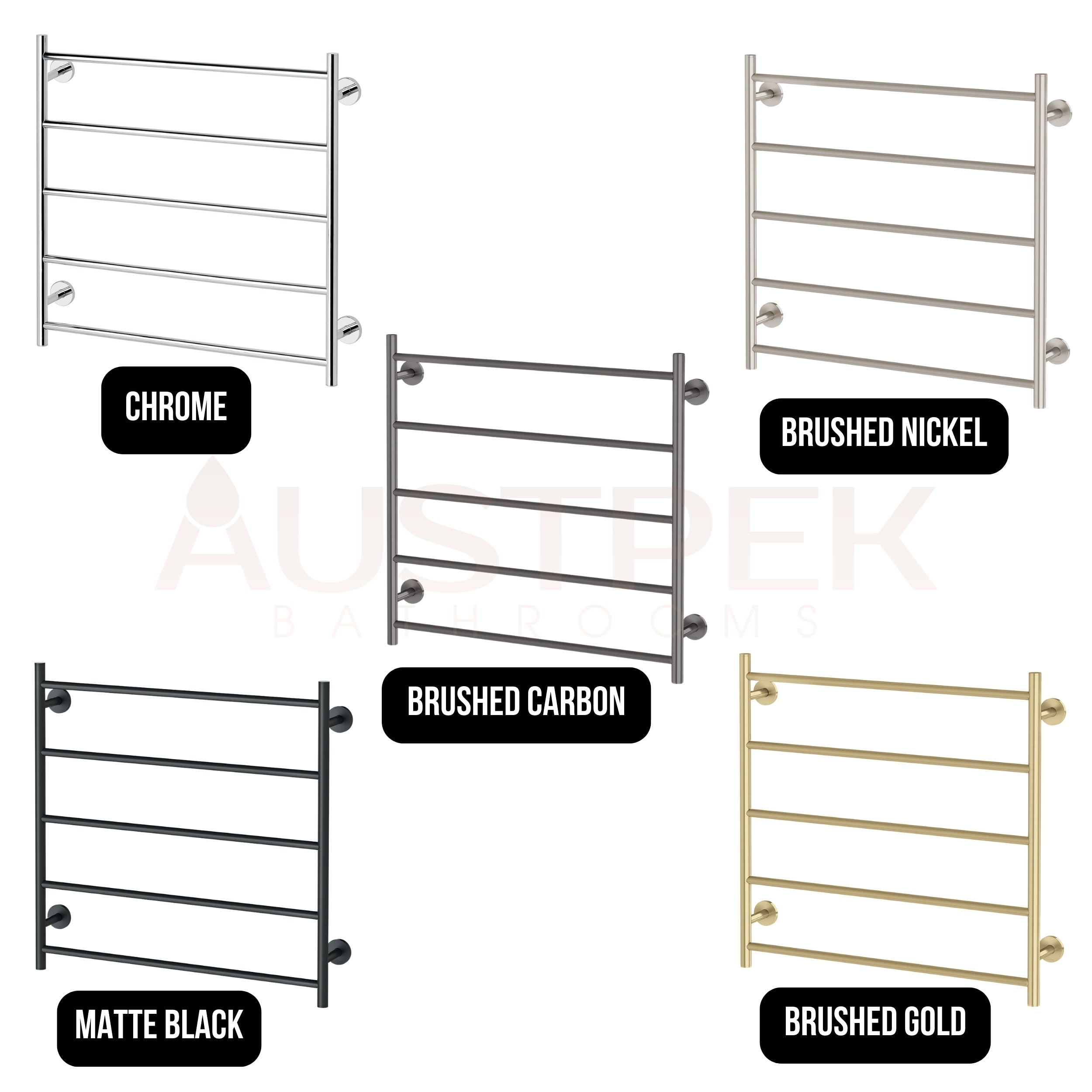 PHOENIX RADII 5-BARS ROUND HEATED TOWEL LADDER BRUSHED CARBON 750MM