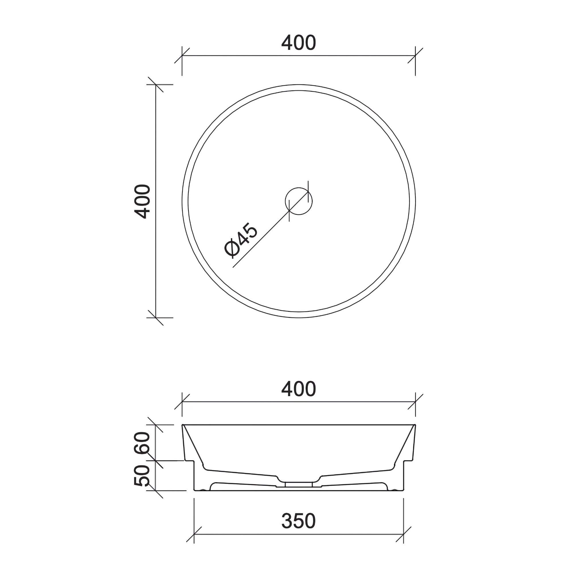 TIMBERLINE RADIUS INSET BASIN MATTE WHITE 400MM