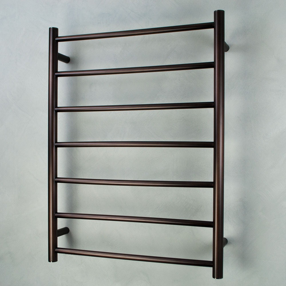 RADIANT HEATING 7-BARS ROUND HEATED TOWEL RAIL OIL RUBBED BRONZE 600MM