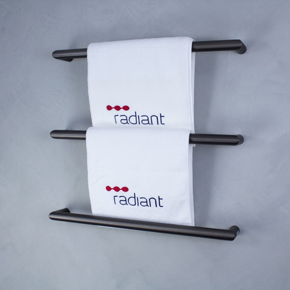 RADIANT HEATING ROUND HEATED SINGLE TOWEL RAIL GUN METAL GREY (ALSO AVAILABLE IN 650MM AND 800MM)